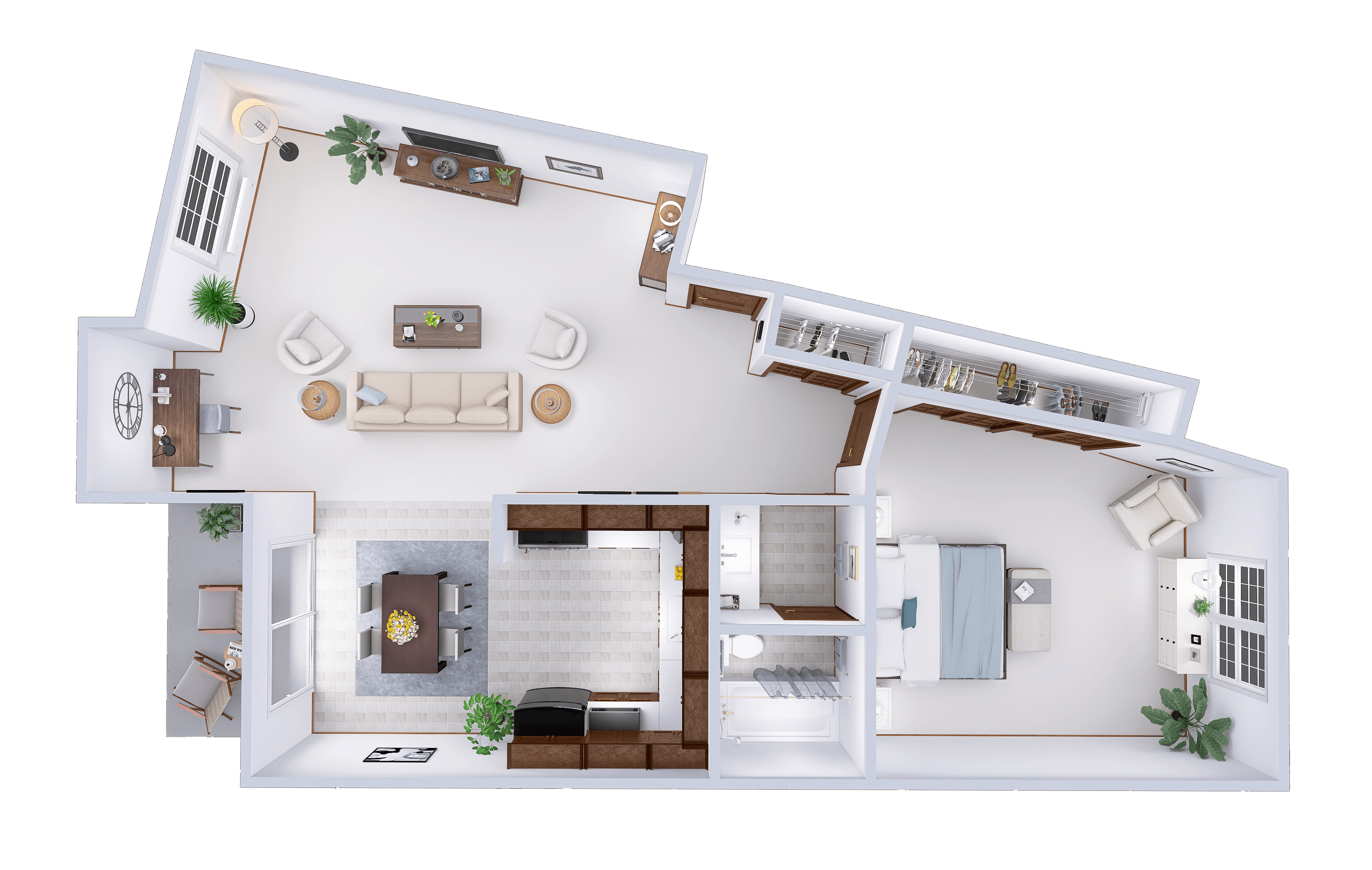 Floor plan for 1 bed, 1 bath, 756 sqft